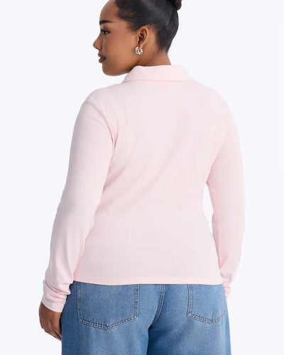 Curve Ease Ruched Button-Up Long Sleeve Top