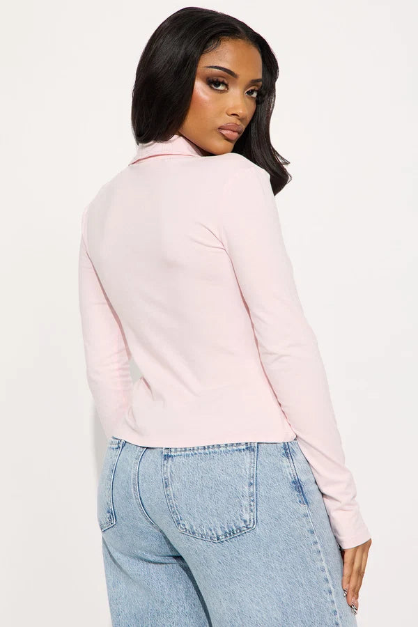 Curve Ease Ruched Button-Up Long Sleeve Top