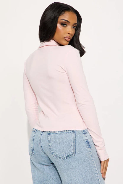 Curve Ease Ruched Button-Up Long Sleeve Top