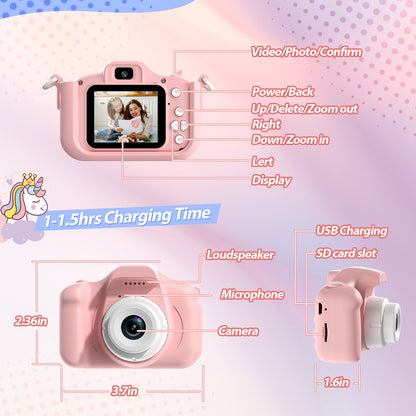 JoyStone Kids Camera Toys with 1080P Video for 3-12 Year Old, Chritmas Birthday Gifts for Kids, 32GB SD Card & Silicone Cover