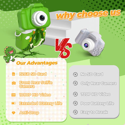 JoyStone Dinosaur Kids Camera Toys with 1080P Video for 3-12 Year Old, Chritmas Birthday Gifts for Kids, 32GB SD Card & Silicone Cover