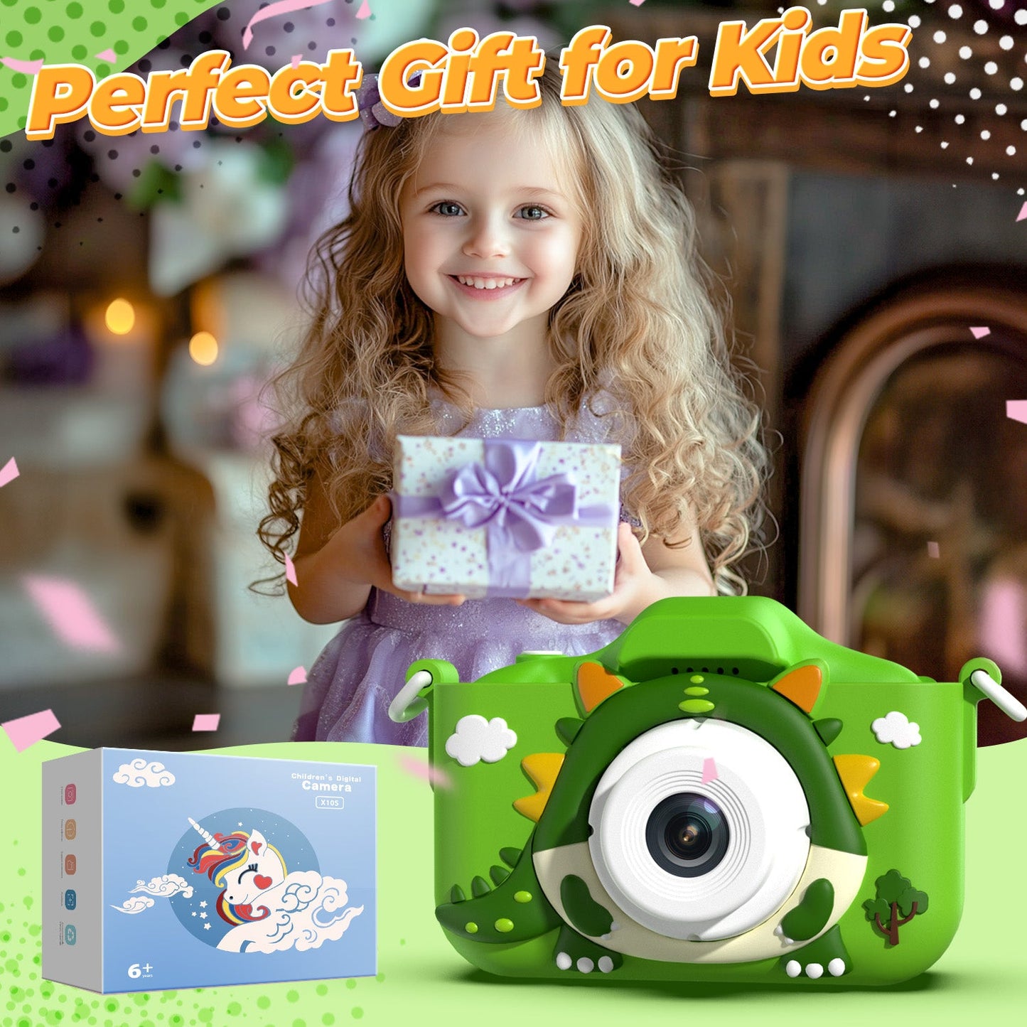 JoyStone Dinosaur Kids Camera Toys with 1080P Video for 3-12 Year Old, Chritmas Birthday Gifts for Kids, 32GB SD Card & Silicone Cover